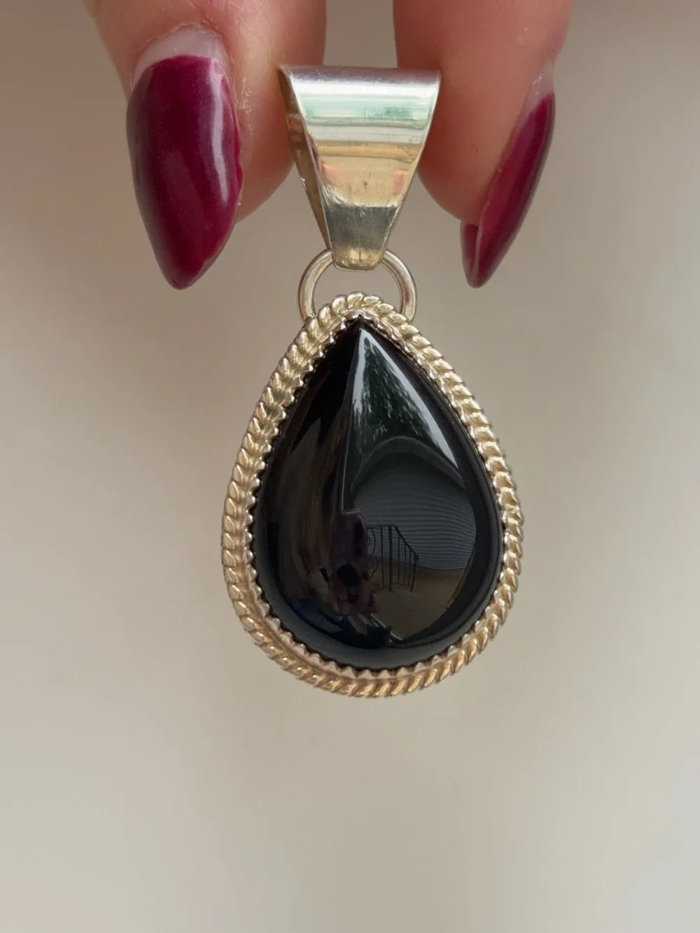 Large Sterling Silver Teardrop Black Onyx Pendant